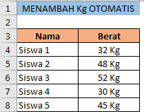 Menambahkan Kg Pada Data Berat Badan Otomatis Dengan Rumus Excel